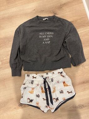 Z Supply Charcoal Gray Sweatshirt & Cream Dog-Print Pajama Shorts